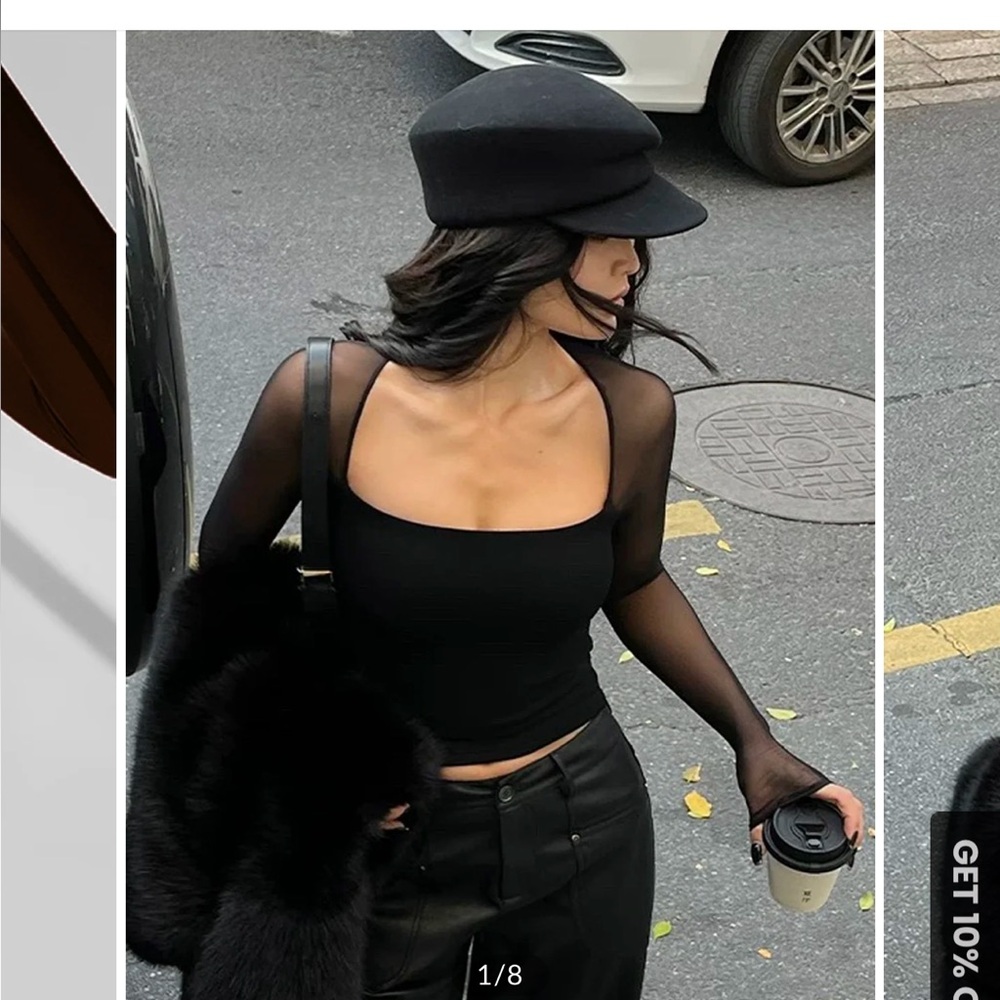 Chic Chocolate Sheer Sleeve Crop Top NWT (size L)